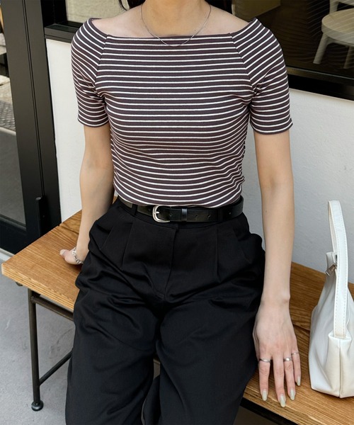 LE MORE tシャツ オフショルボーダーカットソー レディース : ZOZOTOWN