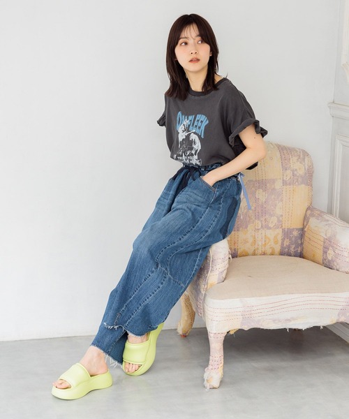 「niko and...」 半袖カットソー LARGE チャコール レディース