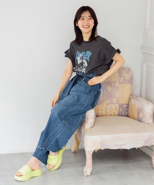 「niko and...」 半袖カットソー LARGE チャコール レディース