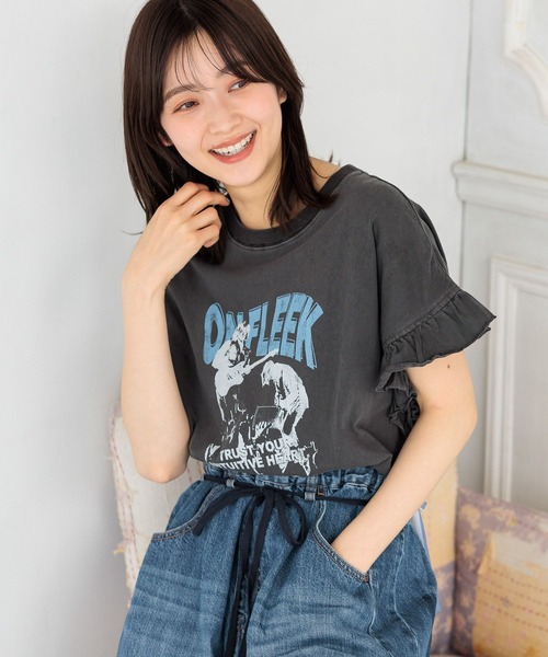 「niko and...」 半袖カットソー LARGE チャコール レディース