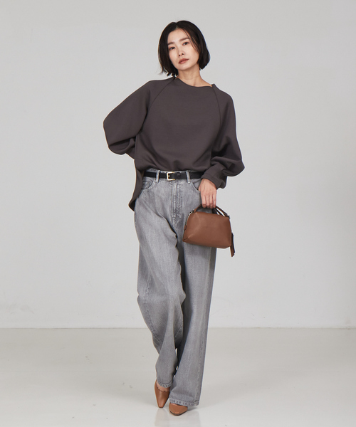 「qualite」 スウェットカットソー フリー チャコールグレー レディース_画像2