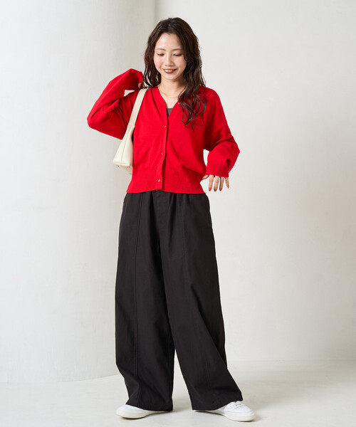 ワイドパンツ カーゴパンツ 限定展開　イージー ボリューム バックツイル パンツ レディースの画像
