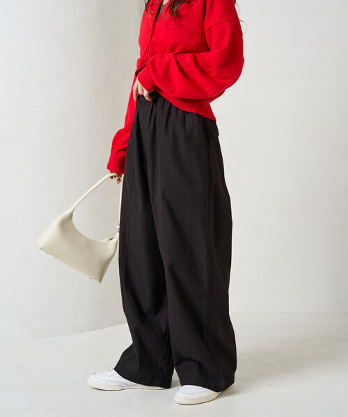 ワイドパンツ カーゴパンツ 限定展開　イージー ボリューム バックツイル パンツ レディースの画像