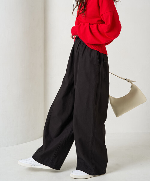 ワイドパンツ カーゴパンツ 限定展開　イージー ボリューム バックツイル パンツ レディースの画像