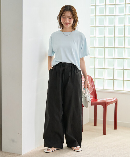 ワイドパンツ カーゴパンツ 限定展開　イージー ボリューム バックツイル パンツ レディースの画像