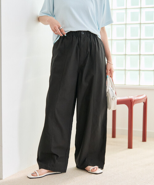 ワイドパンツ カーゴパンツ 限定展開　イージー ボリューム バックツイル パンツ レディースの画像