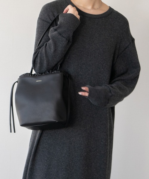 美品♪ ロリステッラ シボ革レザー 巾着 ドローストリングスバッグ LORISTELLA（ロリステッラ） ソフトレザー巾着バッグ （オーク