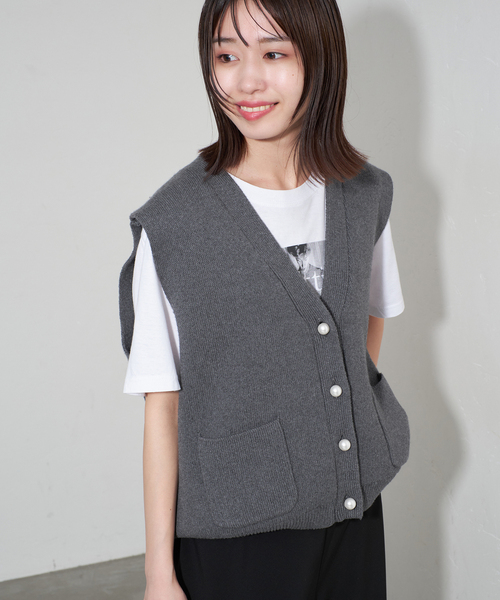SLOBE IENA ベスト ジレ パールニットベスト レディース