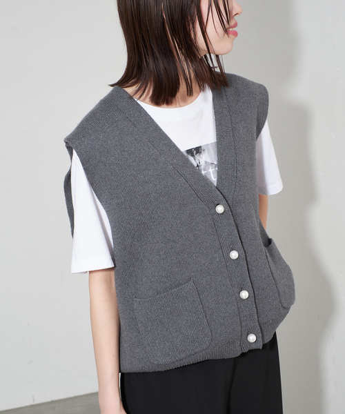 SLOBE IENA ベスト ジレ パールニットベスト レディース