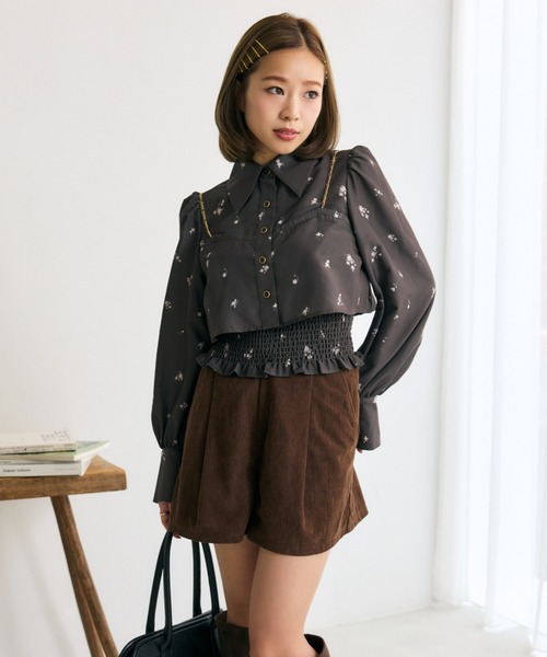 rienda（リエンダ） ブラウス シャツ チェーンデザインシャーリング