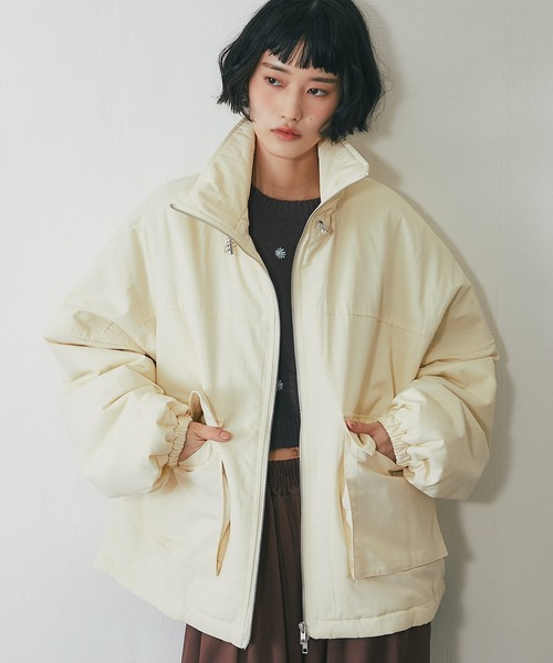 ステンカラーコート コート 襟バイカラーダブルファスナー中綿コート