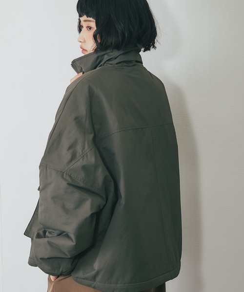 ステンカラーコート コート 襟バイカラーダブルファスナー中綿コート