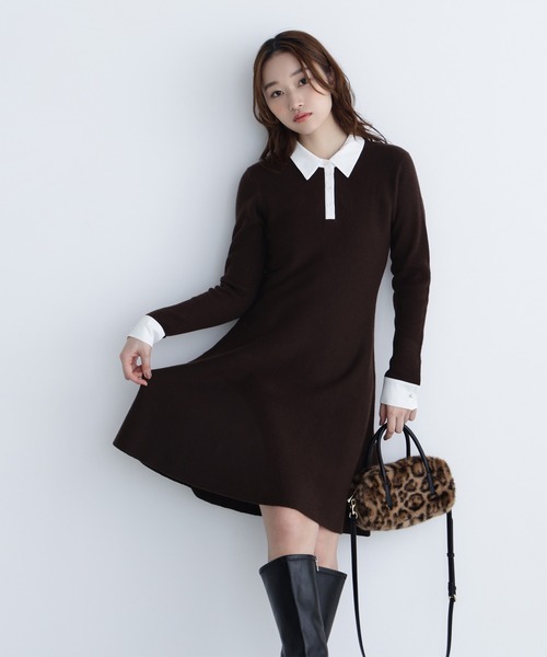 【新品】ナチュラルビューティーベーシック　シャツカラーミニニットワンピース NATURAL BEAUTY BASIC（ナチュラルビューティーベーシック