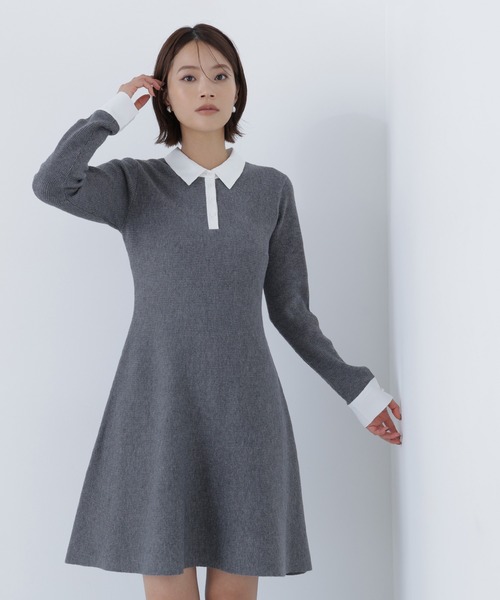 ナチュラルビューティーベーシック（NATURAL BEAUTY BASIC）/シャツカラーミニニットワンピース NATURAL BEAUTY BASIC（ナチュラルビューティーベーシック