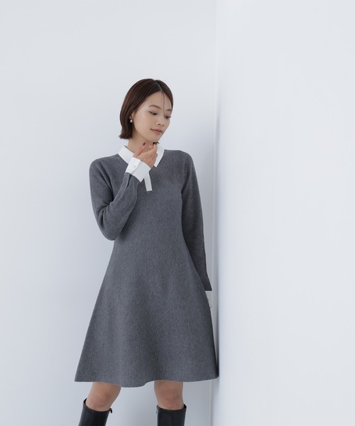 【新品】ナチュラルビューティーベーシック　シャツカラーミニニットワンピース NATURAL BEAUTY BASIC（ナチュラルビューティーベーシック