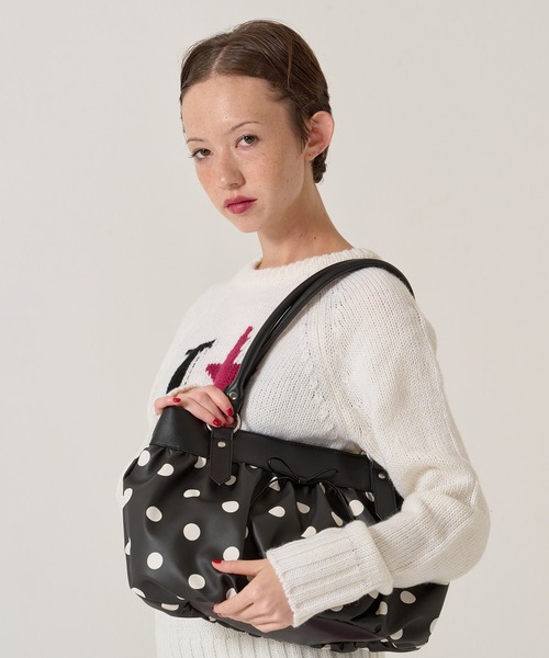tinajojun ドット柄 ギャザー バッグ TINA：JOJUN（ティーナジョジュン） ハンドバッグ ドット柄 ギャザー