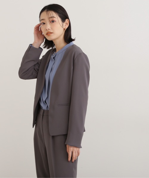 「NATURAL BEAUTY BASIC」 ノーカラージャケット SMALL グレー レディース_画像2