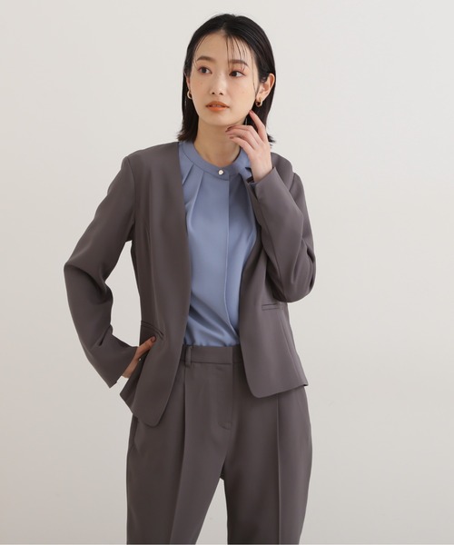 「NATURAL BEAUTY BASIC」 ノーカラージャケット SMALL グレー レディース_画像3