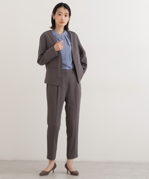 「NATURAL BEAUTY BASIC」 ノーカラージャケット SMALL グレー レディース_画像4