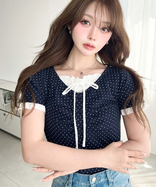 フー 紐ギャザーTシャツ カットソー 半袖 クルーネック ショート丈 2 白 カットソー 半袖 クルーネック 丸首 トップス レディース 女性 婦人服