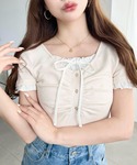 ヘンリーネック tシャツ 半袖 フロントギャザ...の詳細画像3