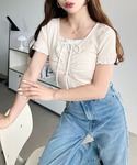 ヘンリーネック tシャツ 半袖 フロントギャザ...の詳細画像5