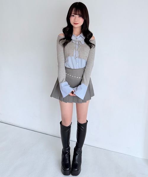 m♡プロフ確認お願いします　シャツレイヤードケーブルニットプルオーバー NOMAE（ノーマエ） tシャツ シャツレイヤードケーブルニット
