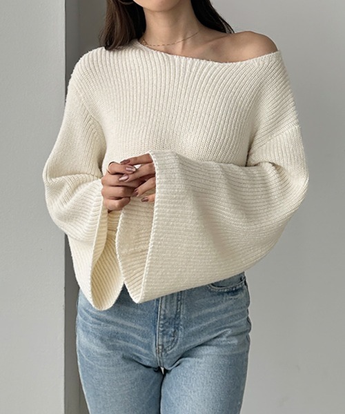 「Louere」 長袖ニット MEDIUM グレイッシュベージュ レディース_画像2