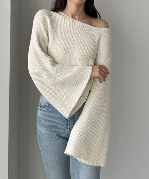 「Louere」 長袖ニット MEDIUM グレイッシュベージュ レディース_画像3