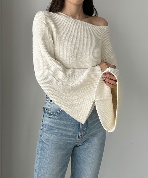 「Louere」 長袖ニット MEDIUM グレイッシュベージュ レディース_画像4