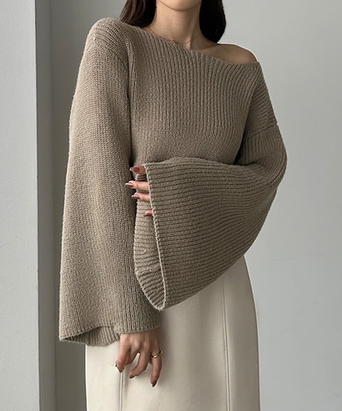 「Louere」 長袖ニット MEDIUM グレイッシュベージュ レディース_画像6