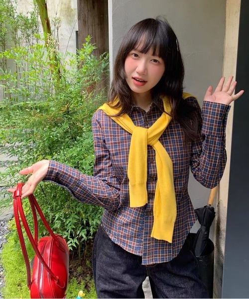 AsheKsha ブラウス シャツ レトロなチェック柄の長袖シャツ レディース
