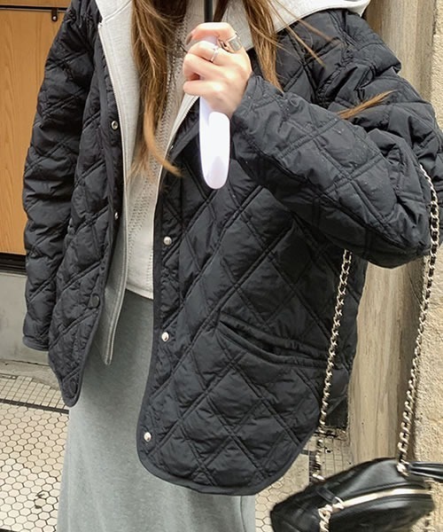 ブラック フード付き キルティングダウンジャケット ダウンコート ダウンジャケット オーバーサイズ着脱フード付き