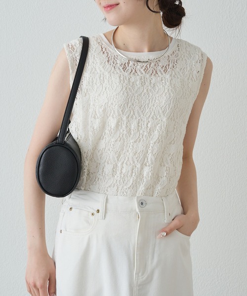 コンパーニャイタリアーナ お袖レース ストレッチカットソー pual ce cin tシャツ ダブルストレッチレースカットソー レディース