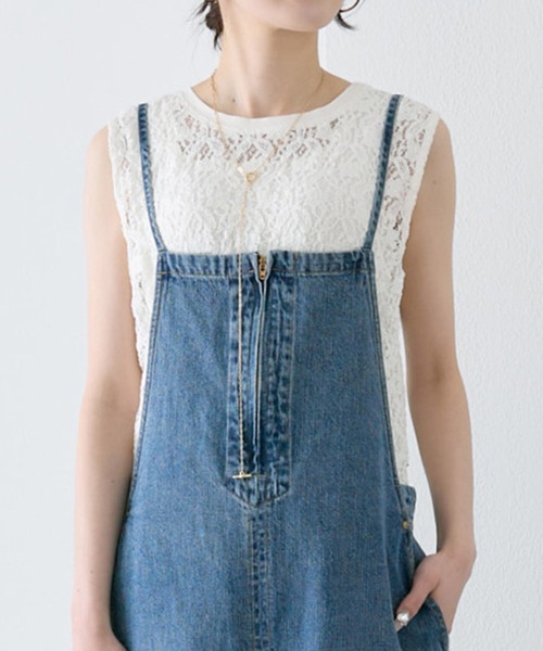 tシャツ ストレッチレースノースリーブＴシャツ レディースの画像