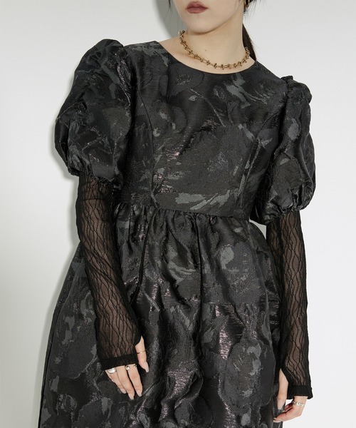 Ezick パーティードレス ドレス 3set jaguard puff dress ボウタイツキ