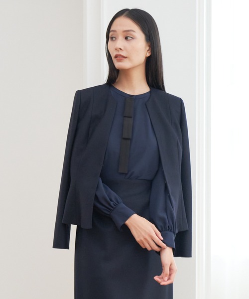 ANAYI(アナイ) ノーカラージャケット 38 ネイビー レディース ANAYI(アナイ) ノーカラージャケット 38 ネイビー レディース