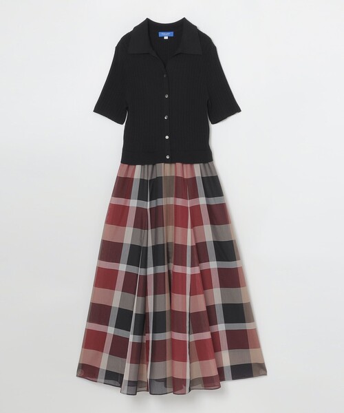 クレストブリッジ ワンピース チェック 切替 Aライン 上品 美シルエット M BLUE LABEL CRESTBRIDGE（ブルーレーベルクレストブリッジ