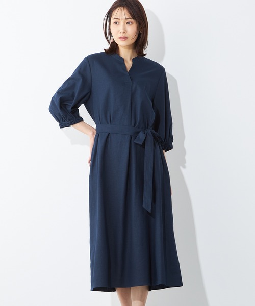 「A/C DESIGN BY ALPHA CUBIC」 7分袖ワンピース 13号 ネイビー レディース_画像2