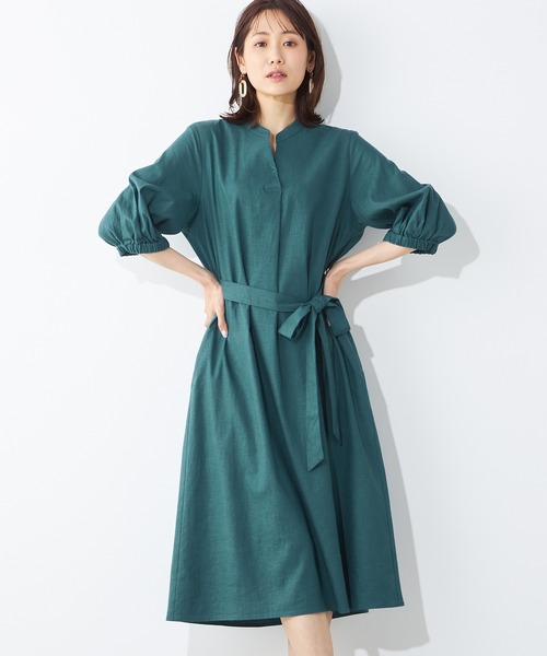「A/C DESIGN BY ALPHA CUBIC」 7分袖ワンピース 13号 ネイビー レディース_画像4
