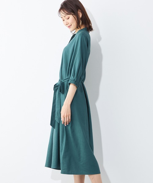 「A/C DESIGN BY ALPHA CUBIC」 7分袖ワンピース 13号 ネイビー レディース_画像5