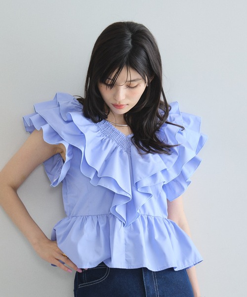 ネストローブ 定番 リネンスタンドフリルブラウス nest Robe（ネスト 