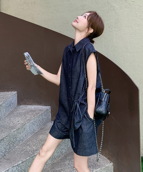 FAVORITO セットアップ デニムノースリーブトップスショートパンツ FAVORITO セットアップ デニムノースリーブトップスショートパンツ