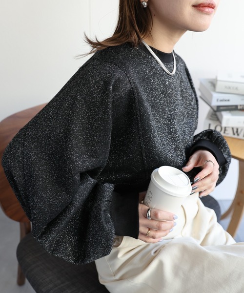 ap retro トレーナー スウェット ショートラグランラメプルオーバー 