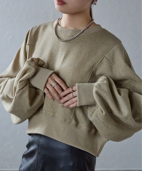 トレーナー スウェット ラメパフスリーブプルオーバー レディース ap retro トレーナー スウェット ショートラグランラメプル