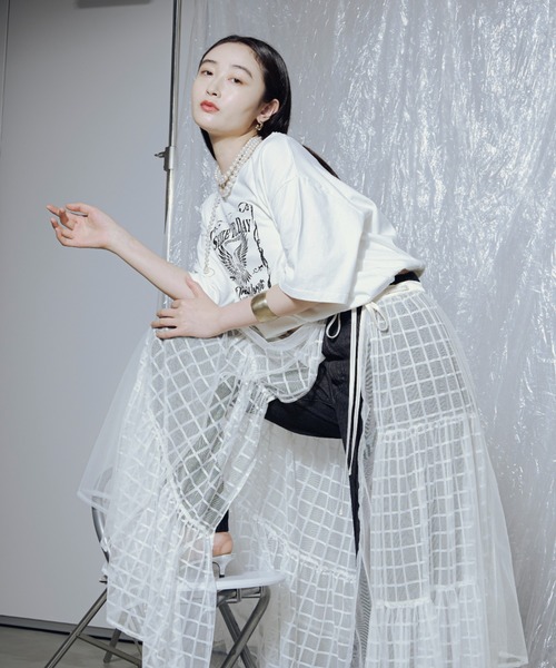 Ezick ロング スカート Window tulle 2way ハーネススカート