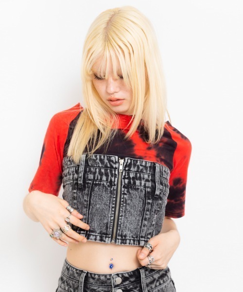 atmos girls ベスト ジレ pink Chemical Washed Denim Bustier