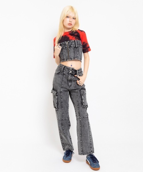 ベスト ジレ atmos pink Chemical Washed Denim Bustier / アトモス ピンク ケミカル ウォッシュ デニム ビ atmos girls ベスト ジレ pink Chemical Washed Denim Bustier