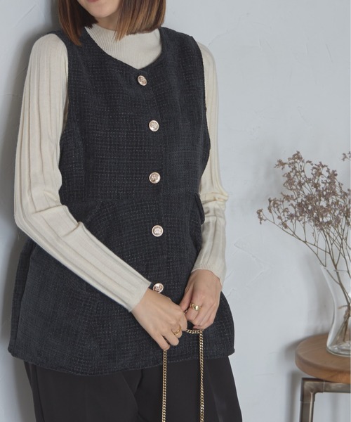 k.ake様】PLST ツイードペプラムジレ ベスト ツイード Ｍ　完売 PLST(プラステ)公式 | ツイードペプラムジレ