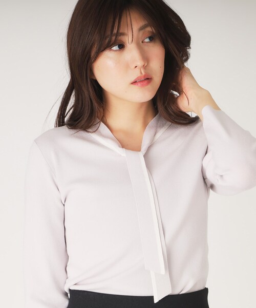 tシャツ 「洗える」配色ボウタイのニットトップス レディース